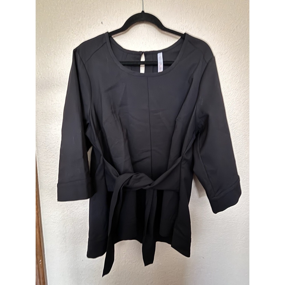 MELISSA McCARTHY Seven7 Black Front Tie 3/4 Sleeve Blouse Plus SZ 1X Holiday Top
